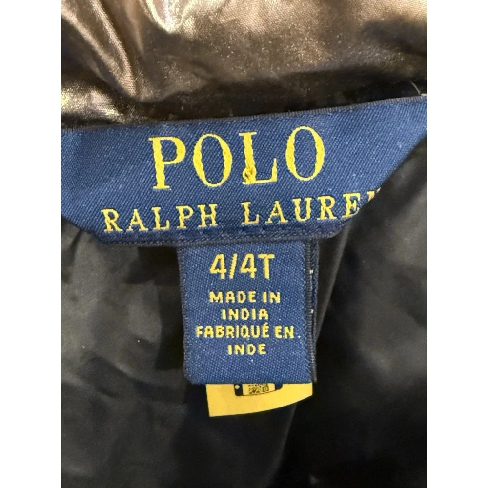 Polo Ralph Lauren Kids Puffer Jacket‎ Coat 4T Zip Snap Gold Metallic Logo